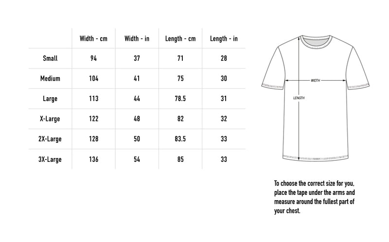 Size chart for Aus Tour 2026 Tee - Black